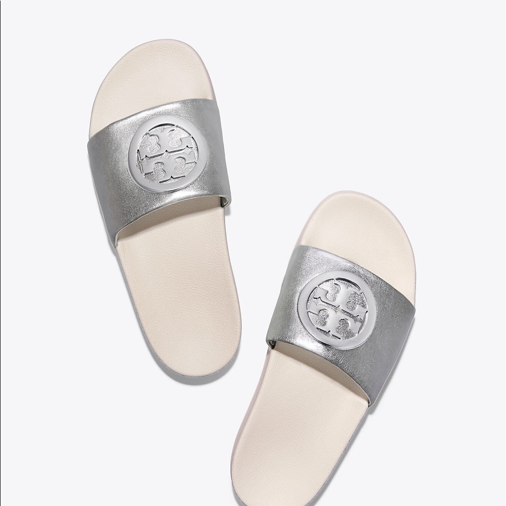 NEW Tory Burch LINA METALLIC SLIDE